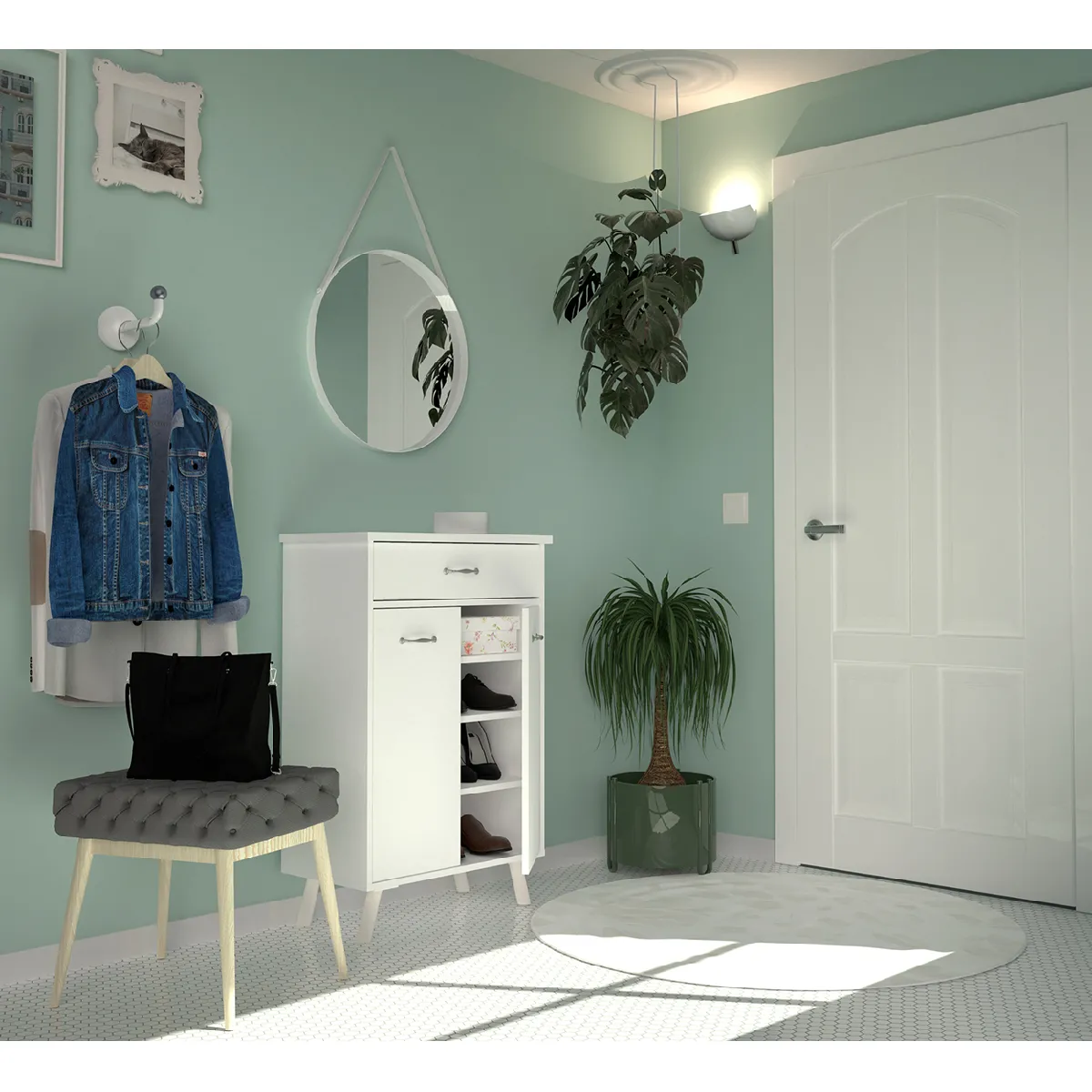 Pegane Commode meuble à chaussures - Blanc 99x65x35 cm