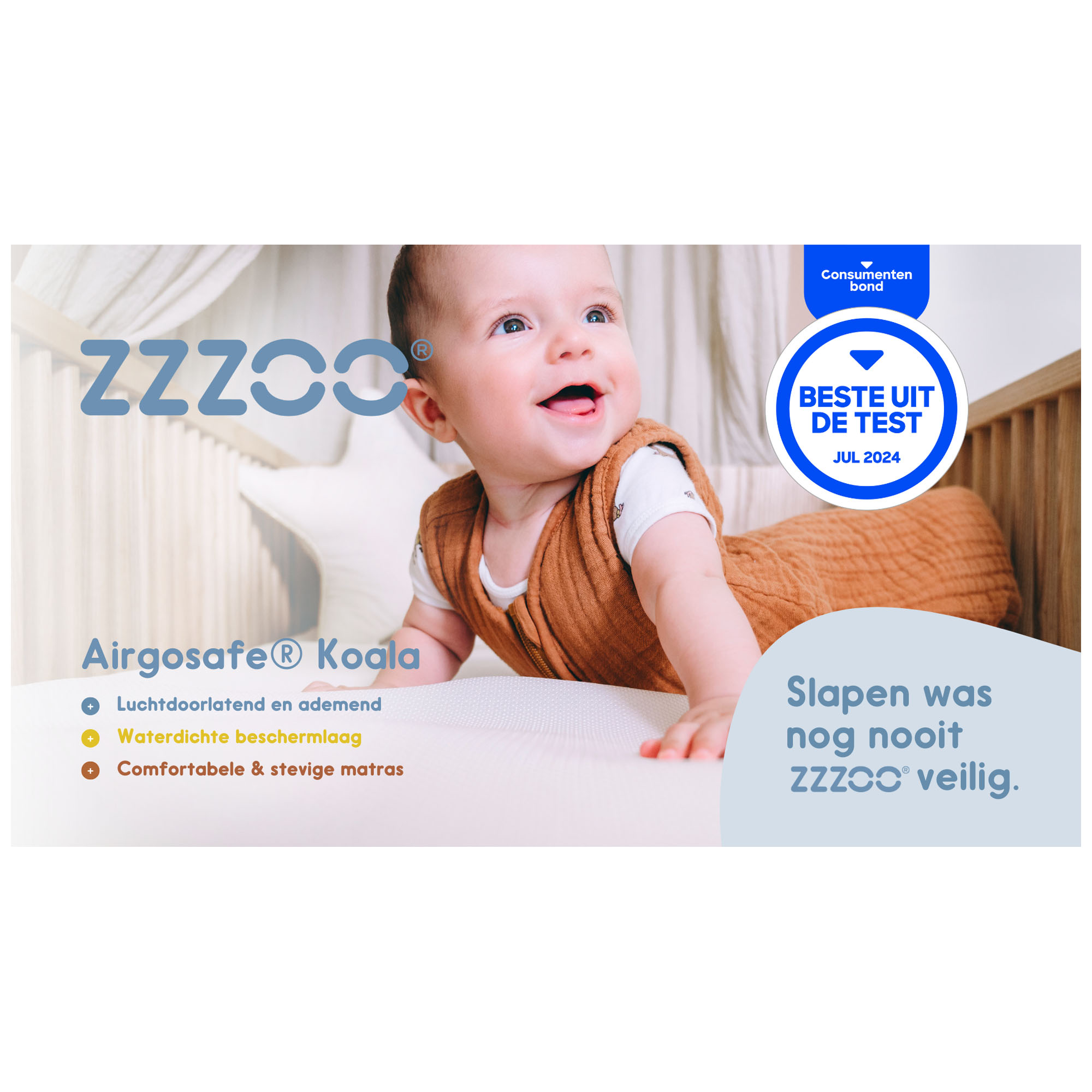 Zzzoo airgosafe Koala ledikantmatras incl topper - 60x120cm - ledikantmatrassen