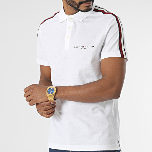 Polo Manches Courtes Global Stripe Shoulder 0772 Blanc