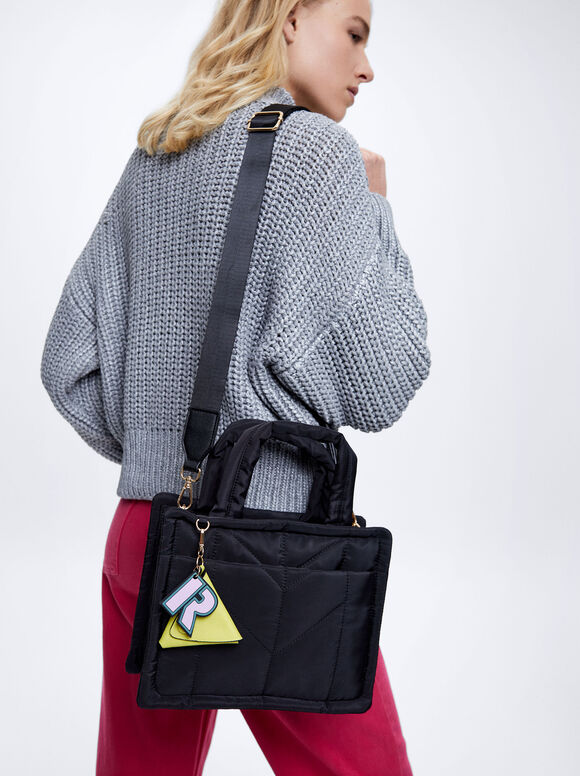Bolsa de nylon com pingente - Preta