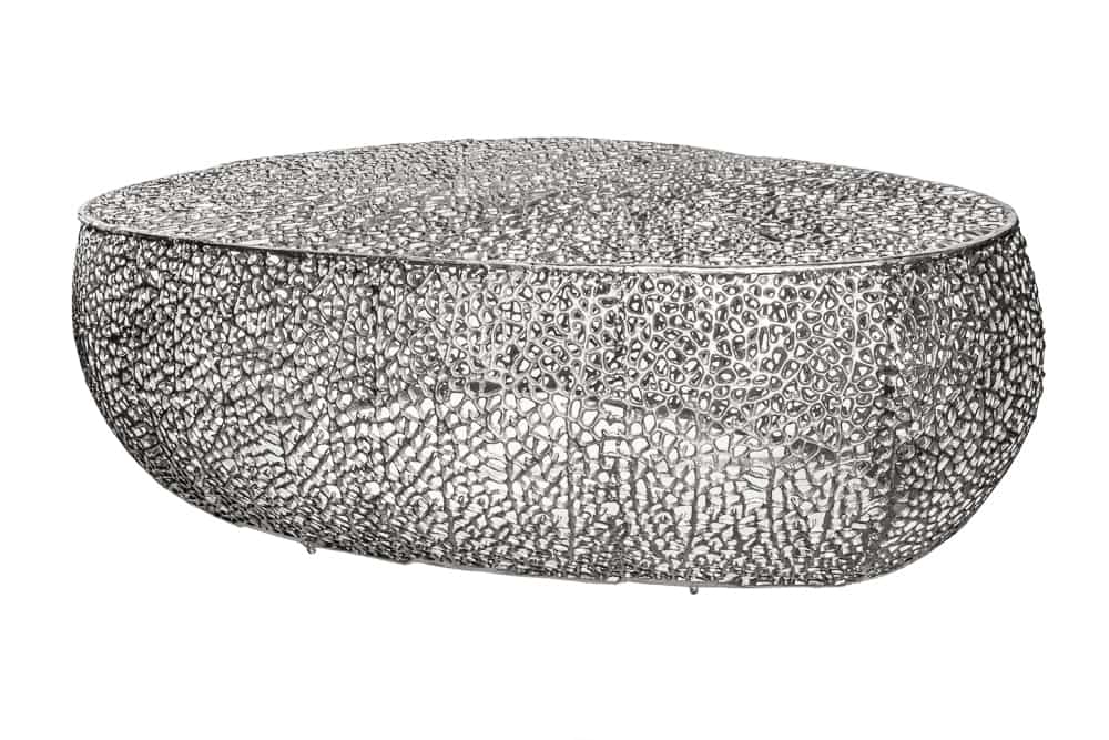 Filigraner Design Couchtisch ABSTRACT LEAF 130cm silber Handarbeit