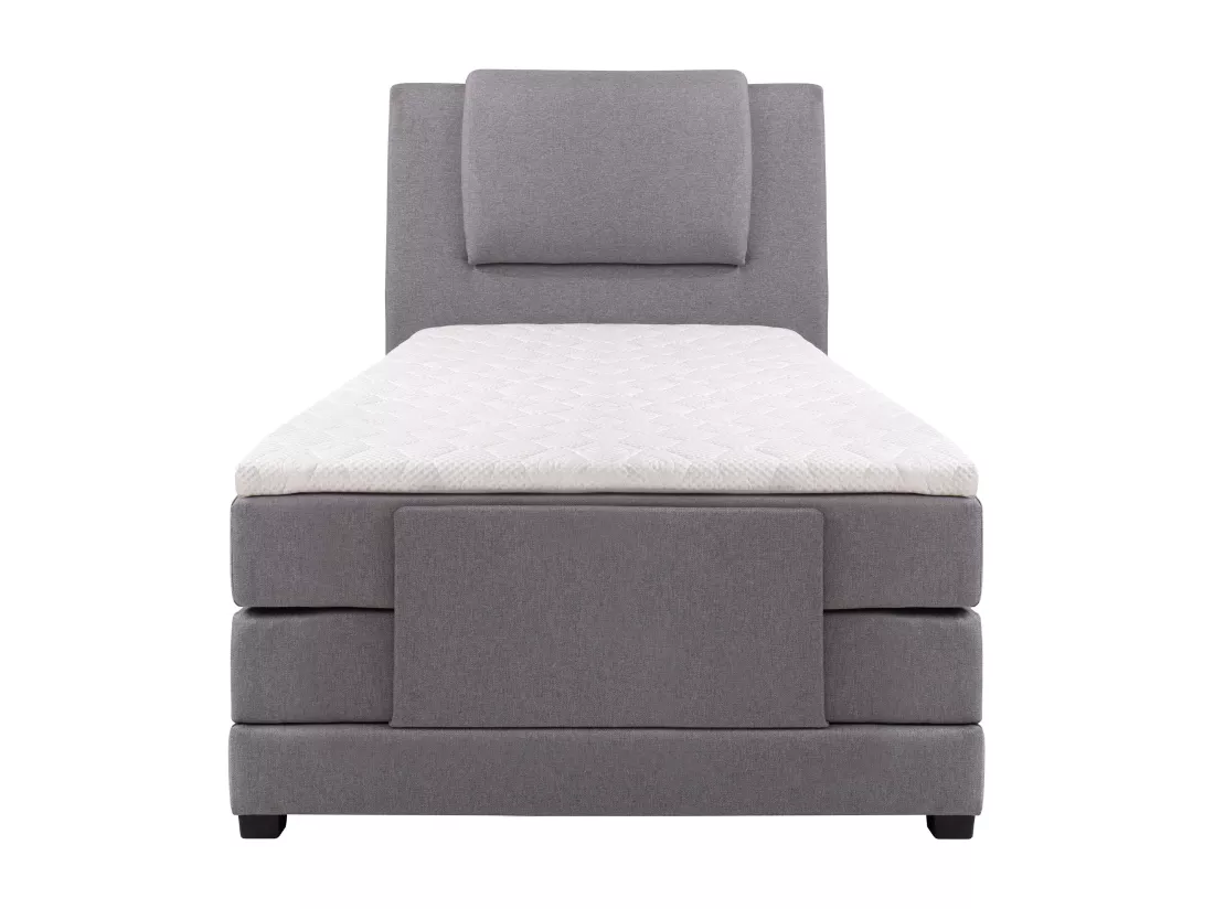 Ensemble complet boxspring tête de lit + sommiers relaxation électrique + matelas + surmatelas - 100 x 200 cm - Tissu - Gris clair - CASTEL II de PALACIO