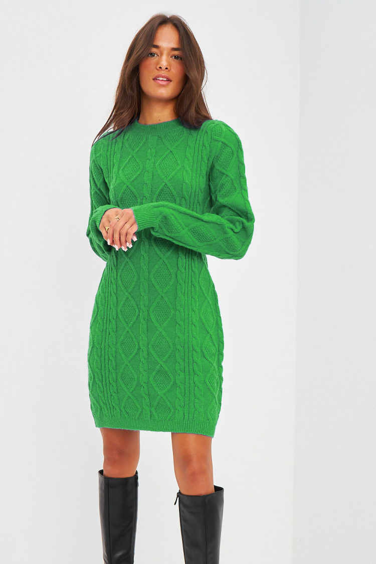 Robe pull courte verte ajourée au dos