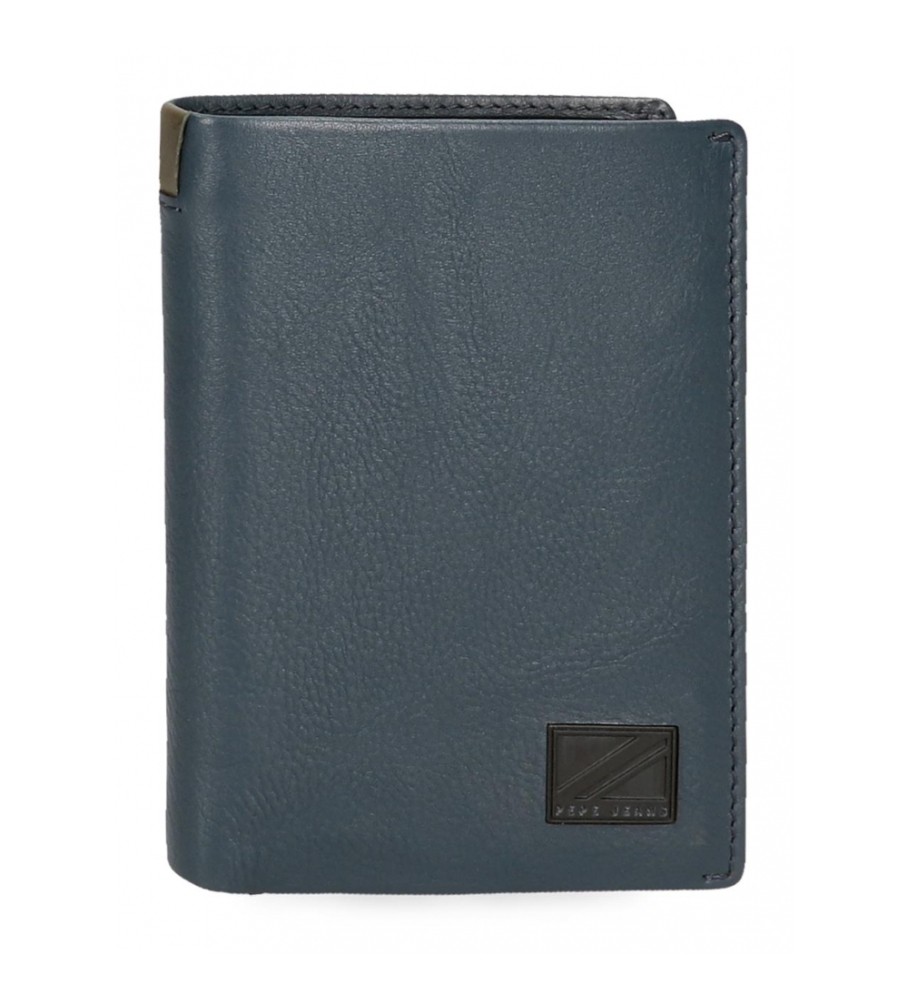 Carteira vertical Pepe Jeans Marshal em couro com porta-moedas azul marinho