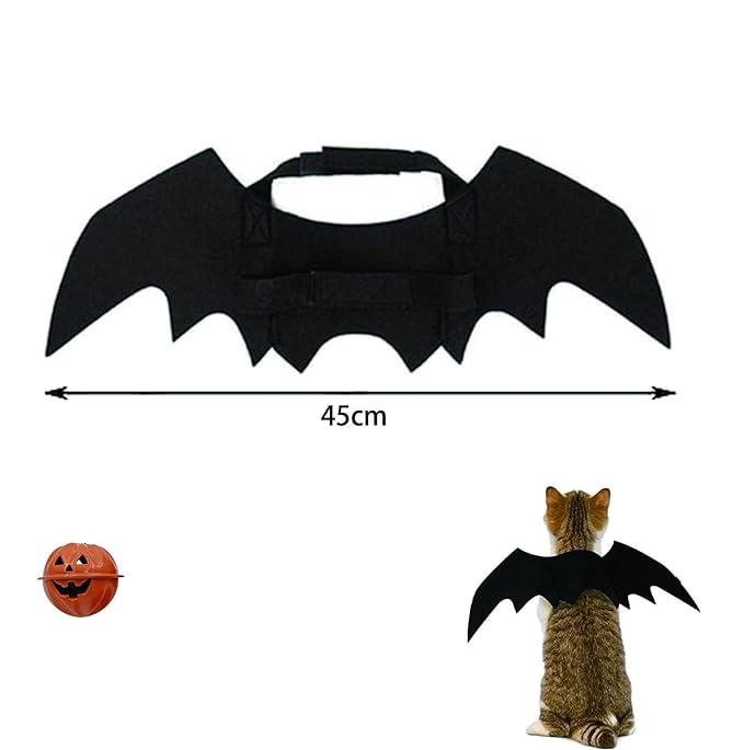 (45x18cm) Haustier Halloween Kostüm Fledermaus Flügel für Katzen - Schwarz
