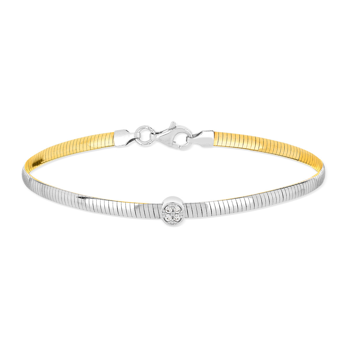 Bracelet argent 925 2 tons maille oméga 19 cm