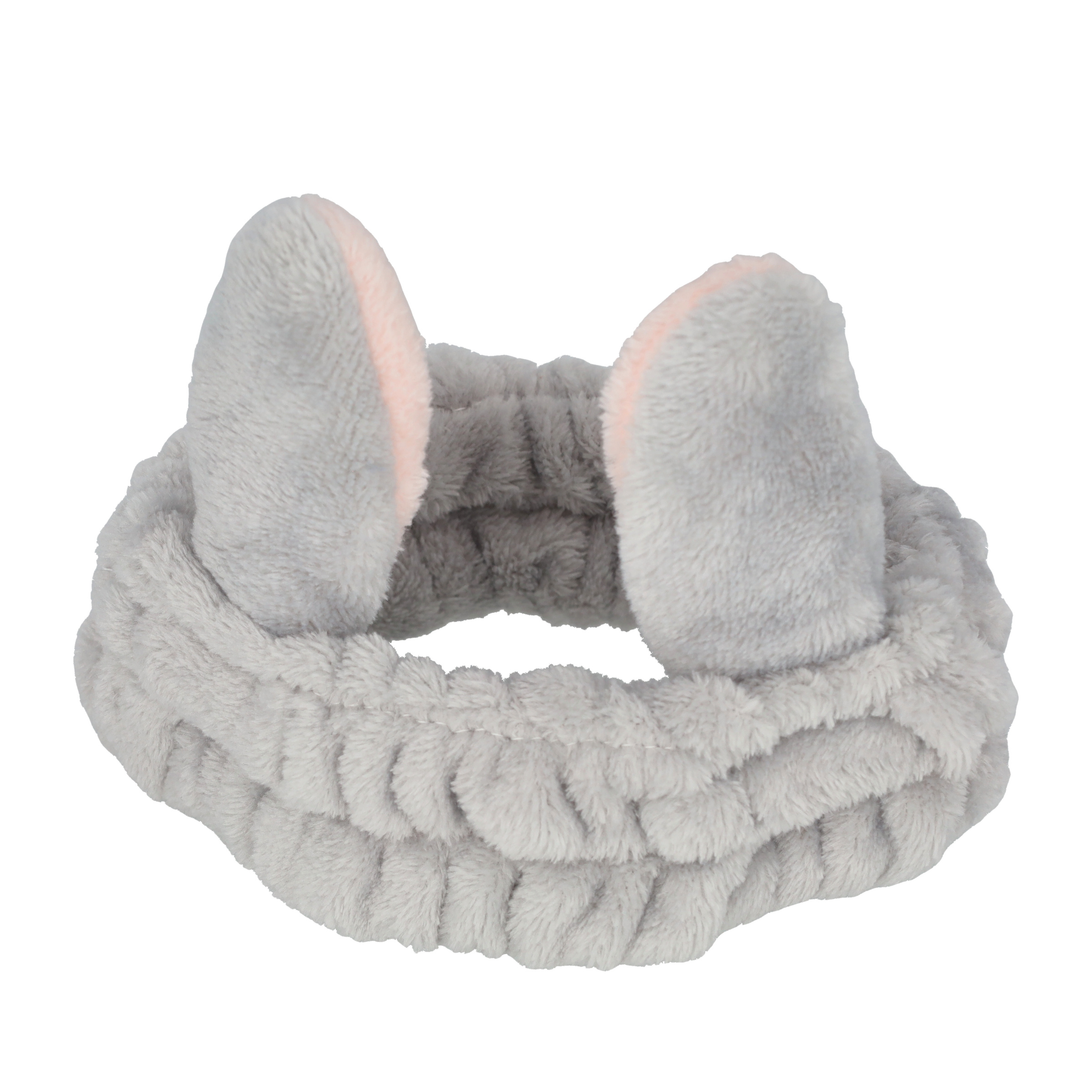 Elastisches Damen Plüsch Haarband für Gesichts Pflege Spa Stirnband (One Size) Hasenohren - Grau