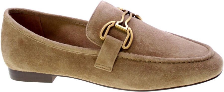 Bibi Lou Beige Suède Loafers met Gouden Gesp Beige Dames