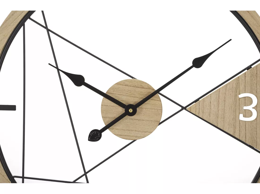 Horloge Murale geometric design - Métal et Bois, Design Géométrique Simple, Ø 60 x 2,5 cm