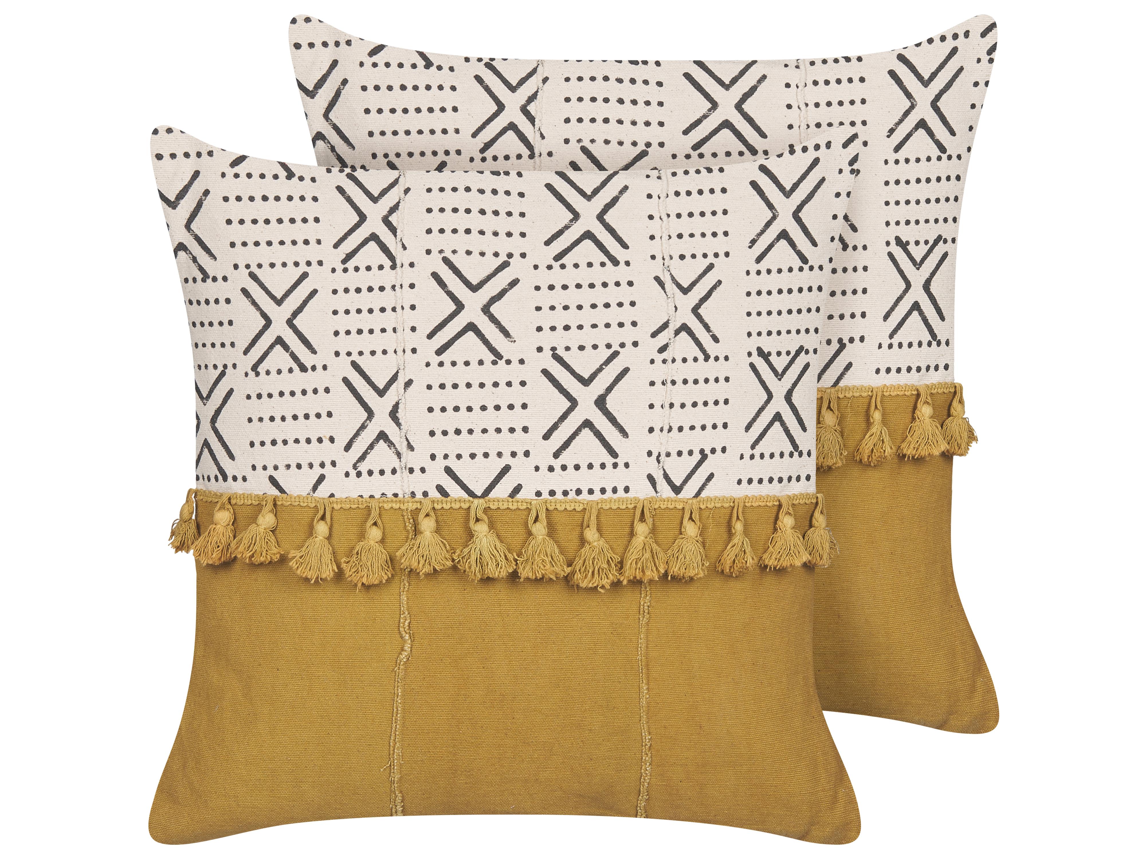 Set van 2 sierkussens WOODI Katoen 45 x 45 cm Geel Wit geometrisch patroon