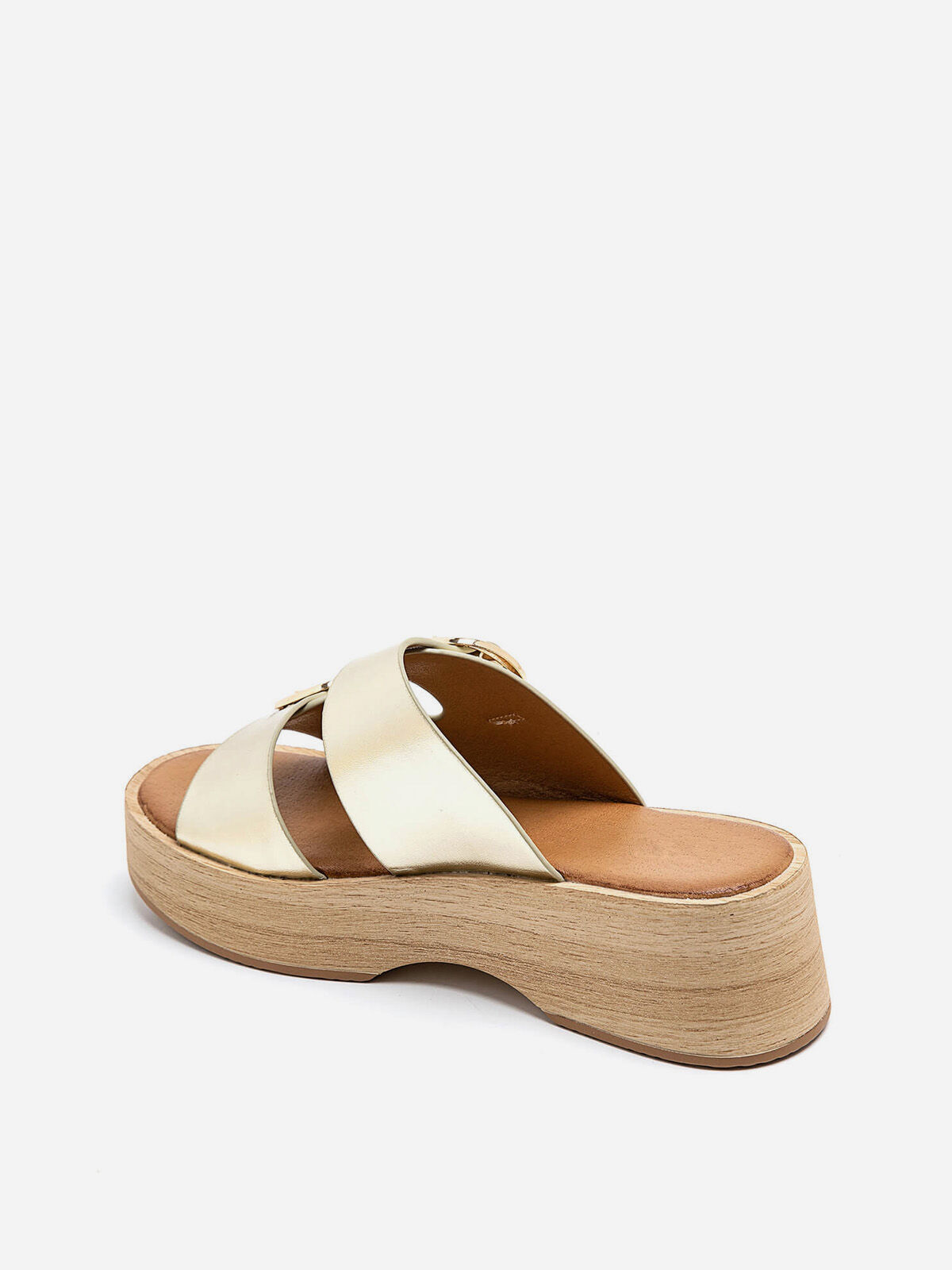 Mules à brides et plateforme en bois- Doré