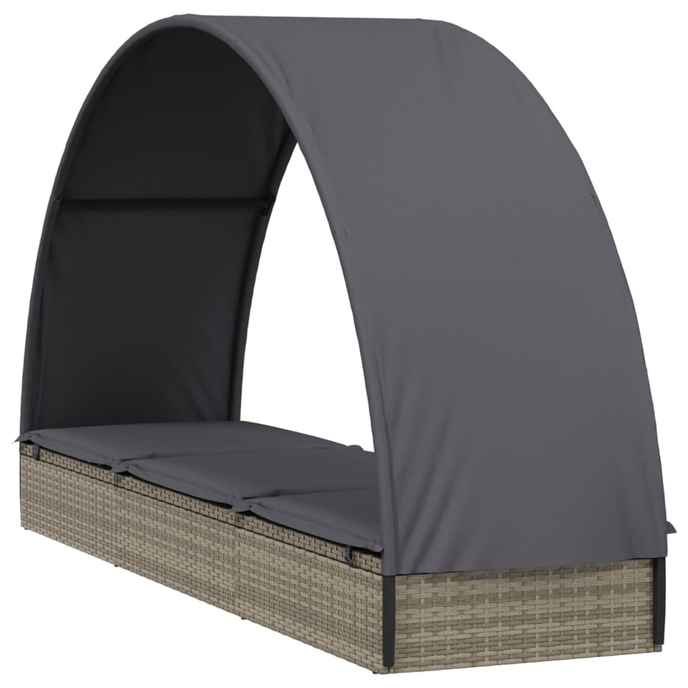 Transat chaise longue bain de soleil lit de jardin terrasse meuble d'extérieur avec toit rond 211 x 57 x 140 cm résine tressé