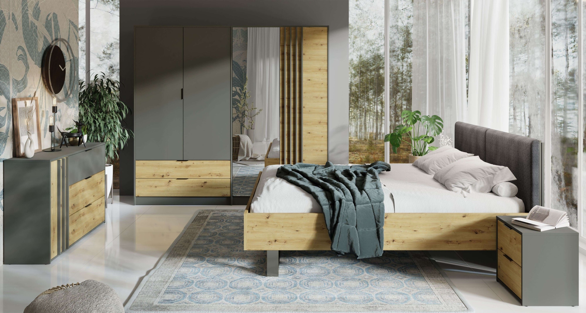 Home affaire Kommode »Kommode Loreto mit 3 Schubladen und eine Tür, B/T/H 125/36/80 cm« Kommode mit Schubladen und Drehtür sowie MDF-Lamellen