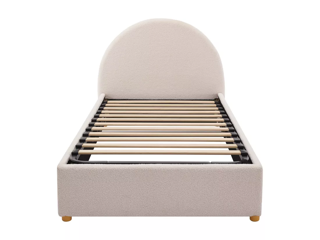 Lit coffre 90 x 190 cm - Tissu bouclette - Crème - LIRIMO