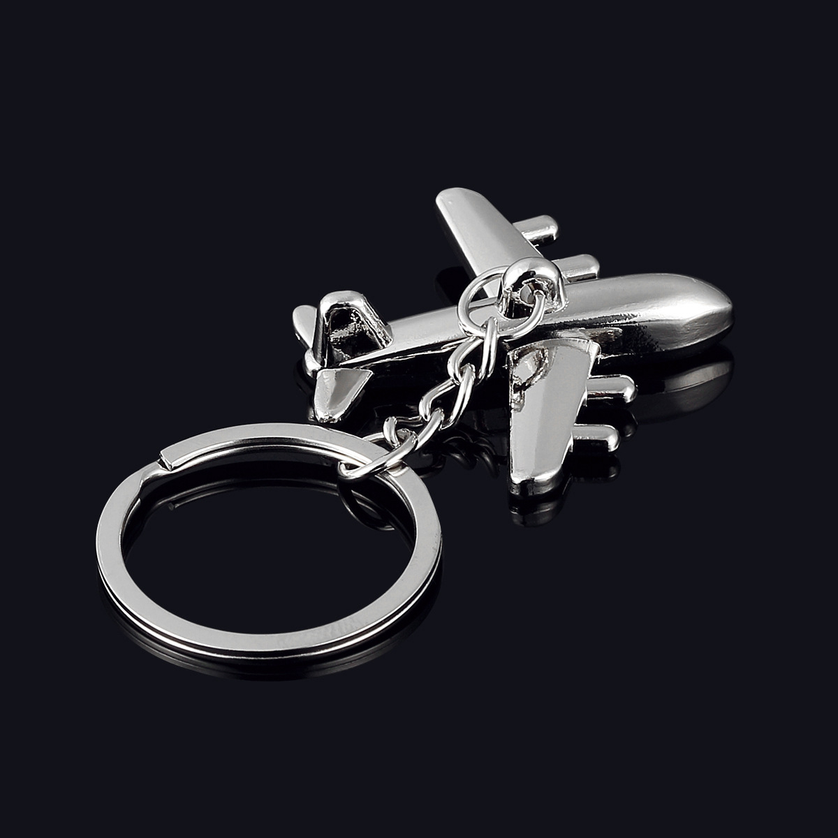 Metall 3D Flugzeug Schlüsselanhänger Handtaschen Accessoire mit Spaltring - Silber