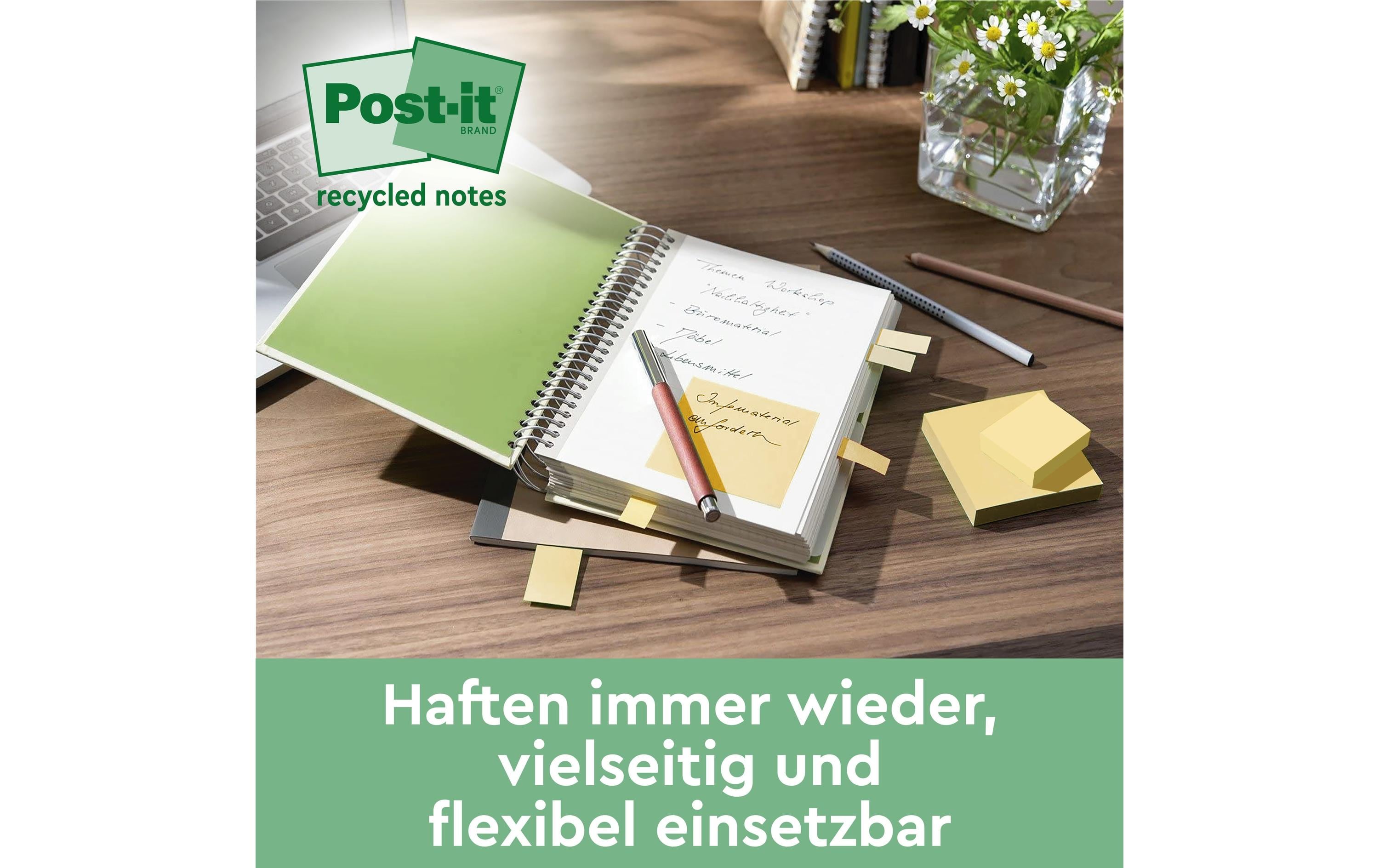 Notizzettel Super Sticky Recycling, Gelb, 12 BlöckeNotizblöcke für alle Gelegenheiten