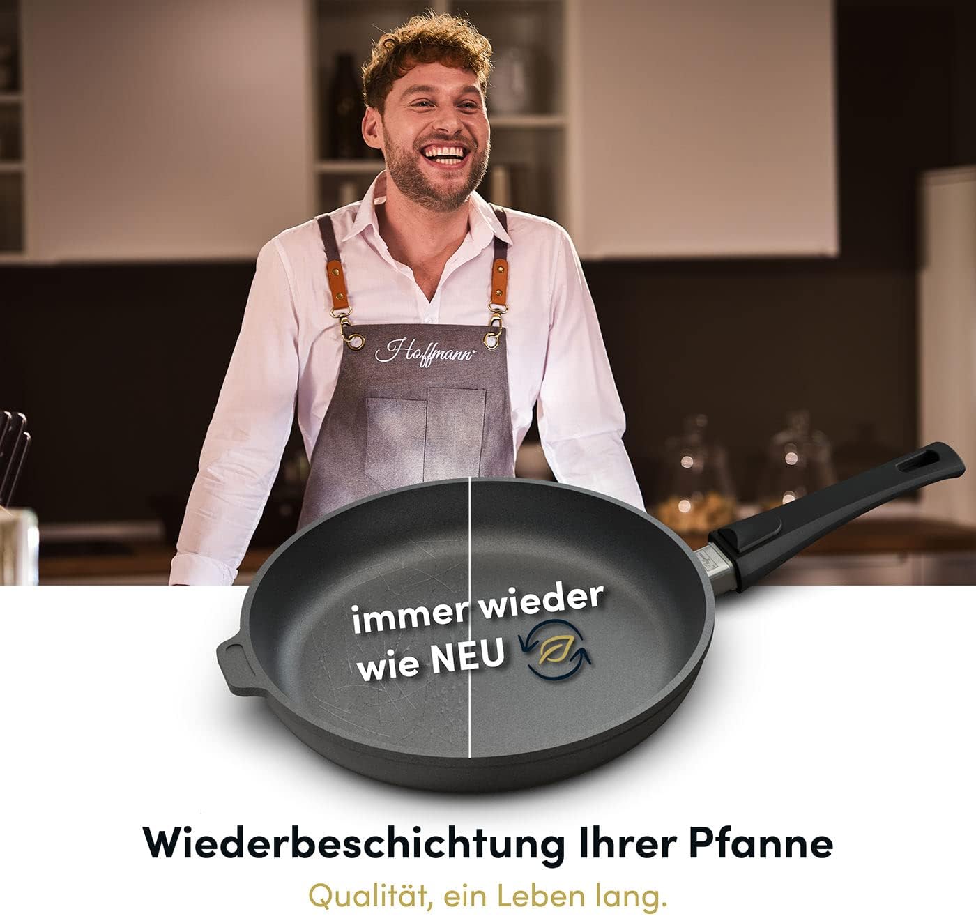 Hoffmann Aluguss Topf und Pfannenset mit Glasdeckel und abnehmbarem Stiel, 6-teilig I Für alle Herdarten auch Induktion I Made in Germany 100% verzugsfrei