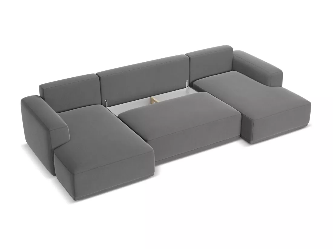 Canapé d'angle panoramique convertible en velours - gris - KAILA
