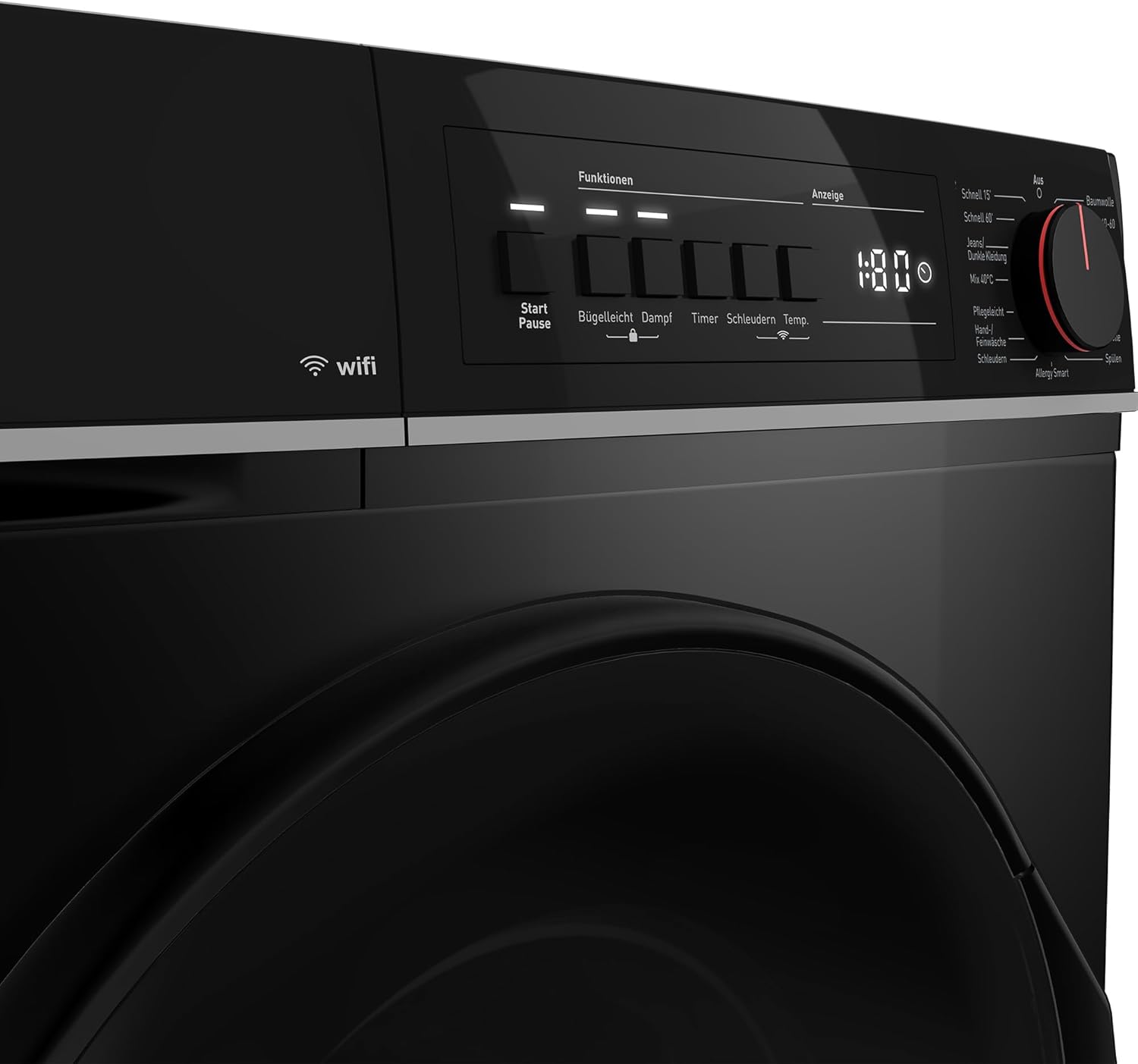 SHARP ES-PRO714BA-DE Waschmaschine Frontlader, 7 kg, 1400 U/min, Aquastop, WIFI, Dampftechnologie (Schwarz)