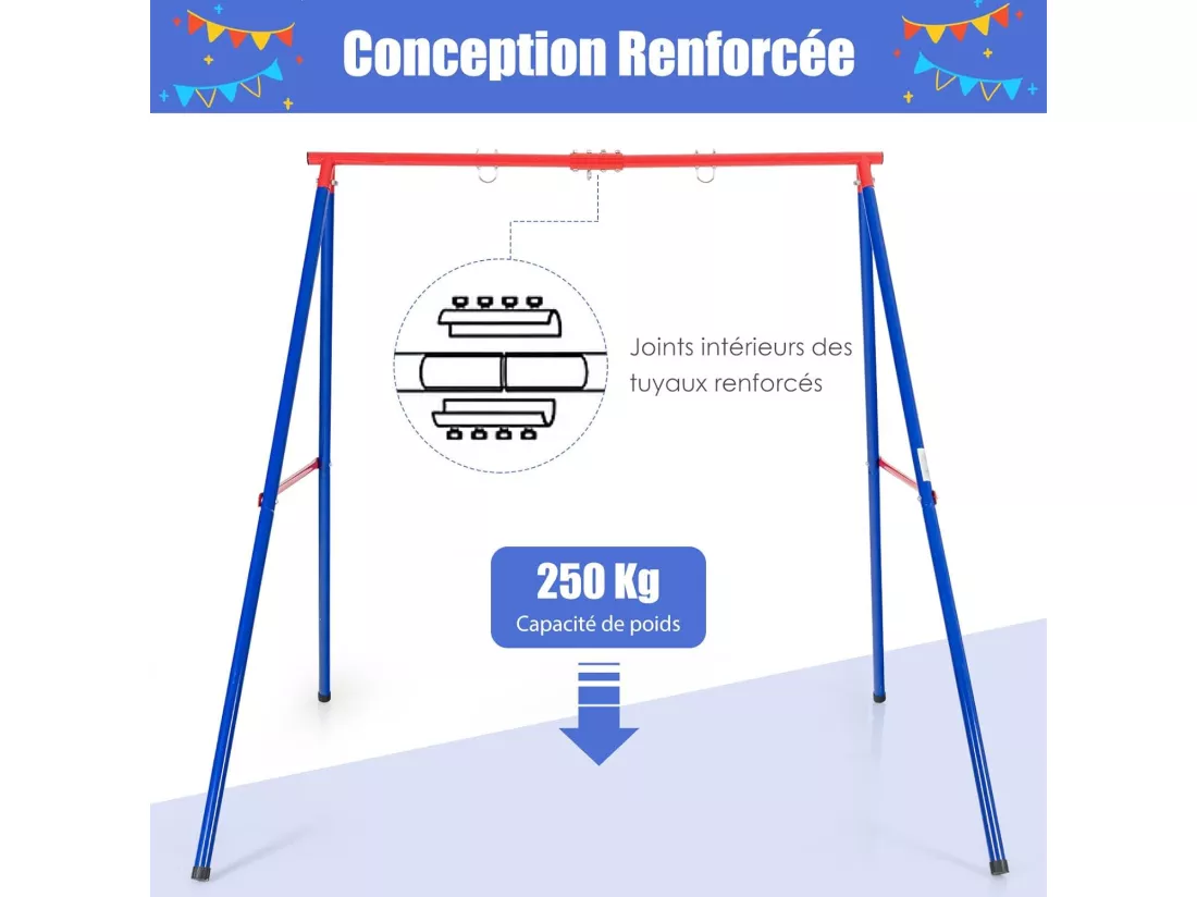 Portique de Balançoire en Métal avec Structure en A, Support de Balançoire avec Tapis Antidérapant, Charge 250kg pour Intérieur et Extérieur, 194 x 184 x 180 cm, sans Balançoire (Rouge)