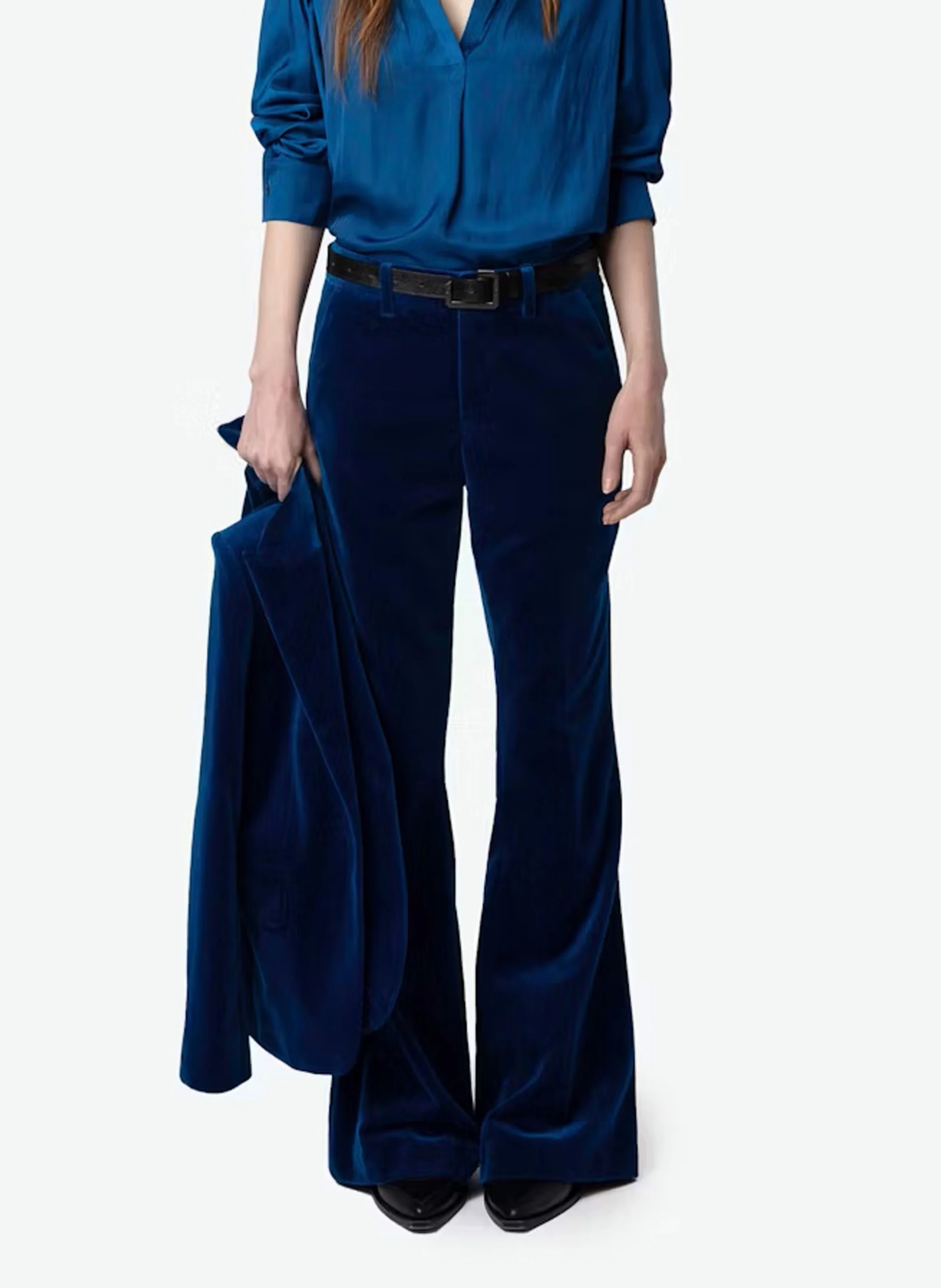 PREVY - Pantalon velours en coton | Bleu