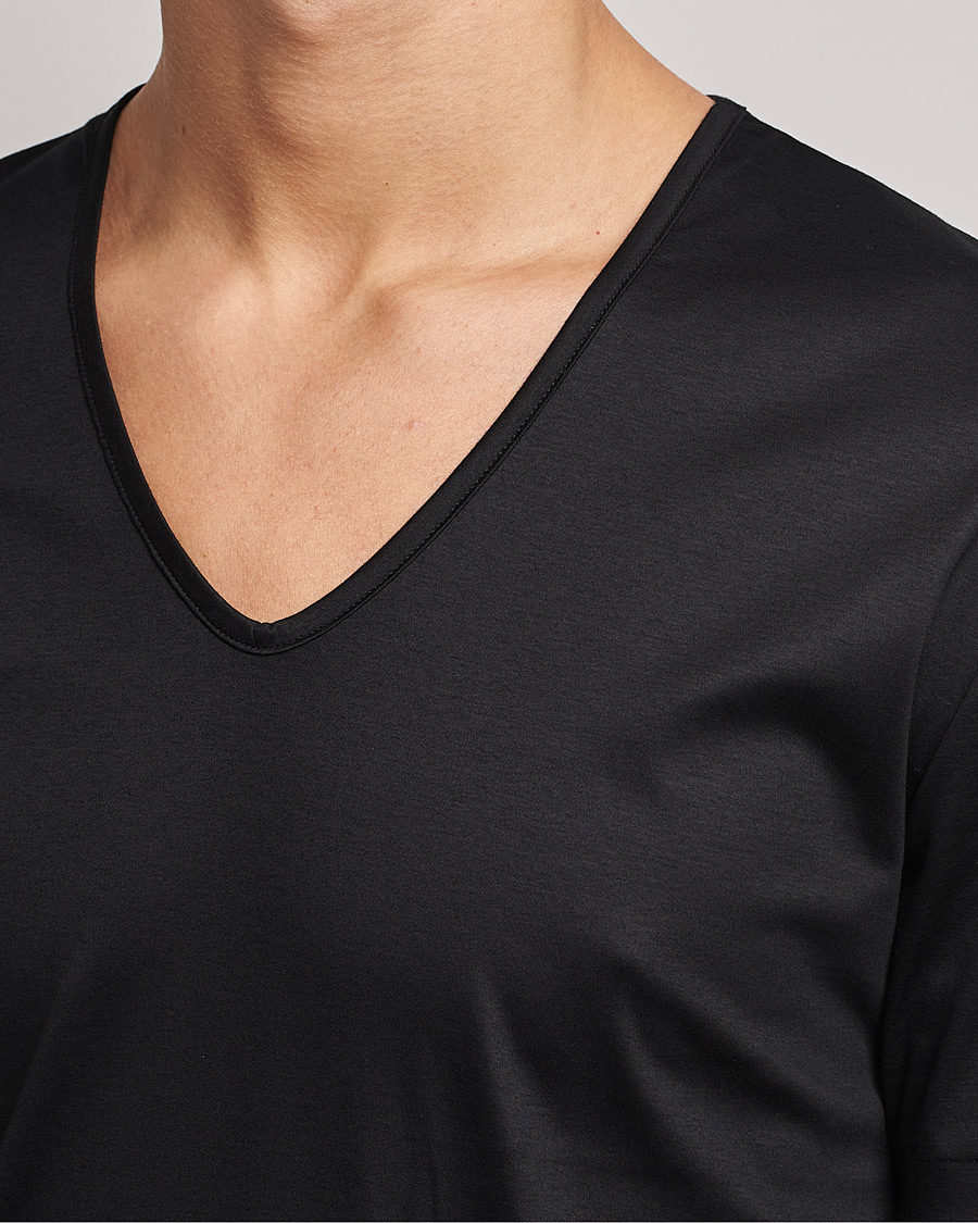 Zimmerli of Switzerland Sea Island Cotton V-Neck T-Shirt Black