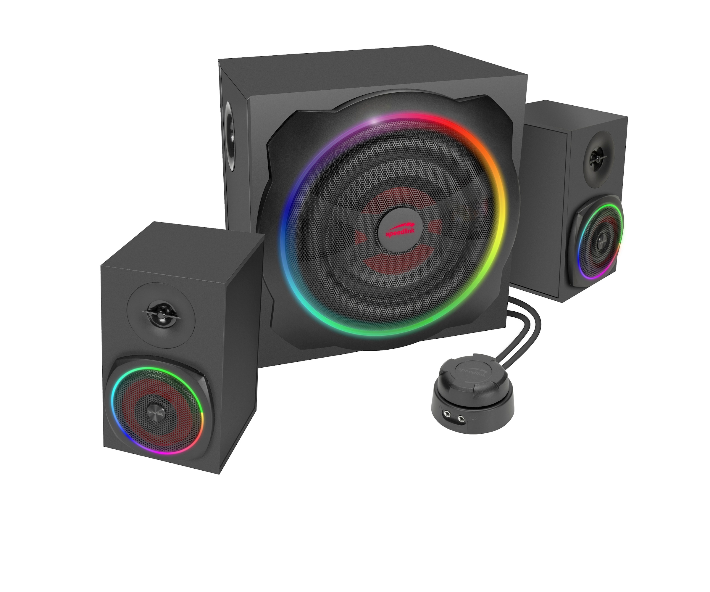 Speedlink 2.1 Soundsystem »GRAVITY LT RGB Subwoofer System aus Holz mit Bluetooth« 2.1 ( ) 40 W RMS, 80 W Spitzenleistung, 3,5mm Klinke, RGB-Tischfernbedienung