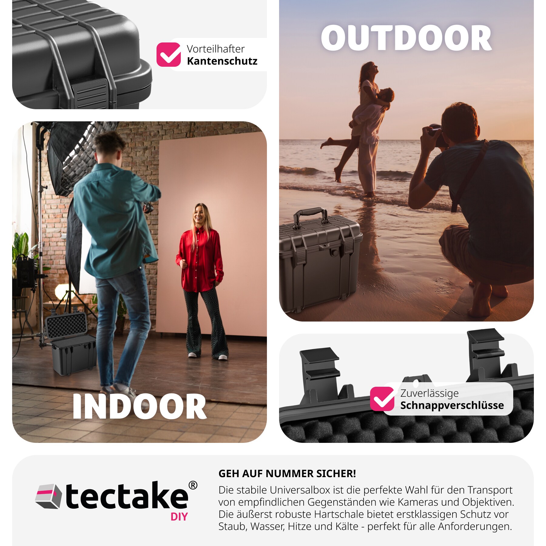 tectake® Universalbox, aus robuster Hartschale mit 4 dicken Schaumstoffeinlagen, wasserdicht und temperaturbeständig, 41 x 22 x 34 cm