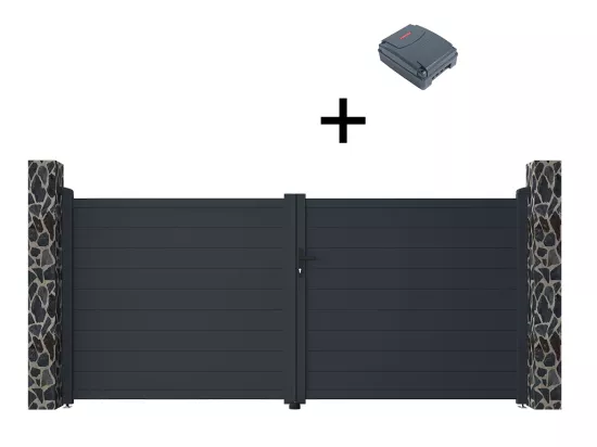 Portail électrique battant aluminium plein L355 x H166 cm anthracite - NAZARIO