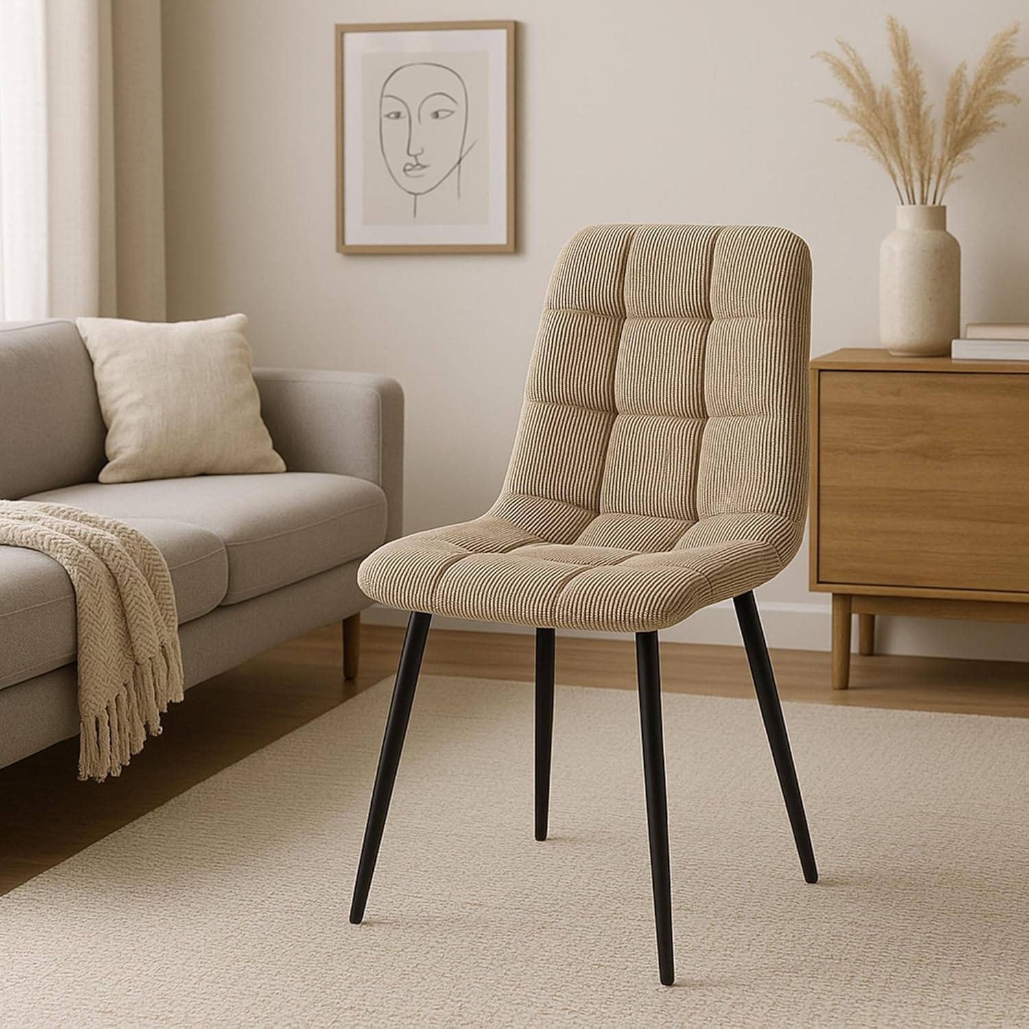 CLP 2er Set Esszimmerstuhl Tilde, Küchenstühle gepolstert mit gestepptem Bezug, Polsterstühle mit Metallgestell, bis 150 kg belastbar, Farbe:Taupe, Material:Cord