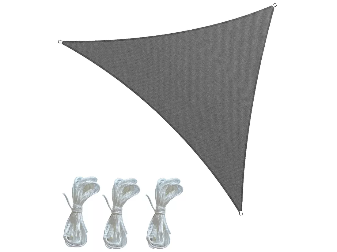 Toile Solaire Triangulaire Polyéthylène Gris avec Cordes 5x5x5