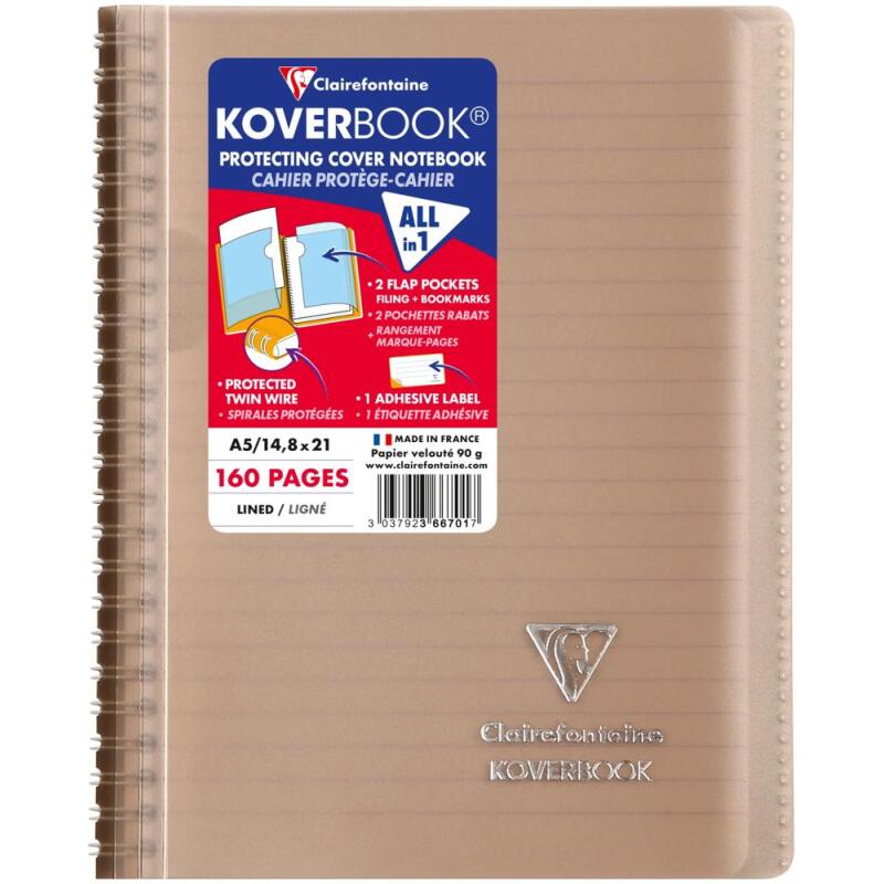 Carnet reliure intégrale enveloppante Koverbook A5 160 pages ligné couverture polypropylène transparent - Assortis