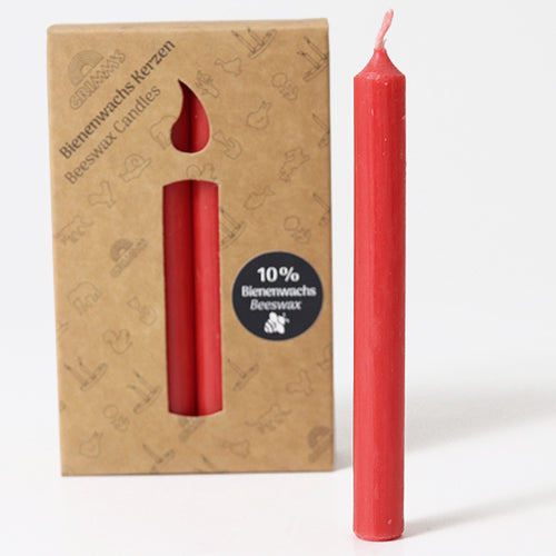 Grimm's 10% bijenwaskaarsjes rood - 12st