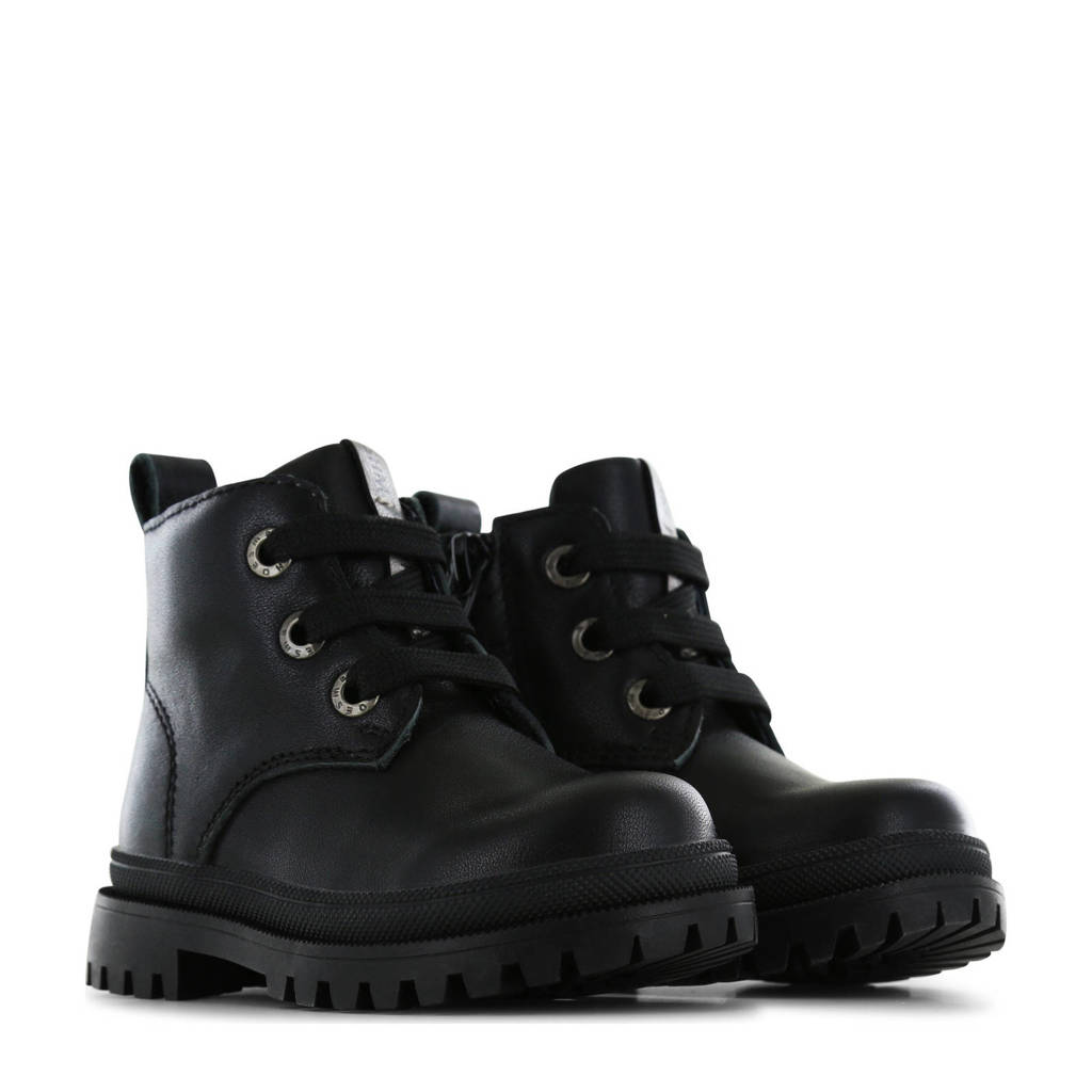 Shoesme leren veterboots zwart