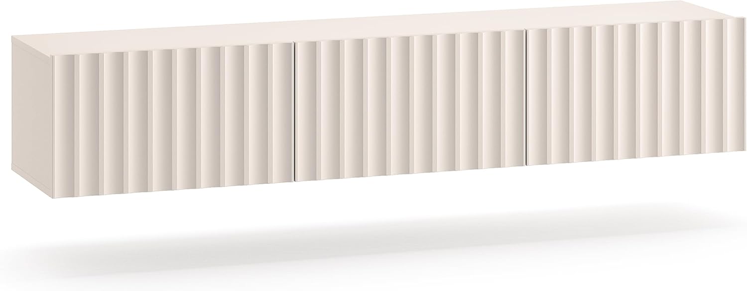 Selsey TV Schrank Lowboard Board Sideboard Fernsehtisch Fernsehschrank 170 cm Mit Gerillten Fronten Soft Close Hängend Hellbeige Derriva