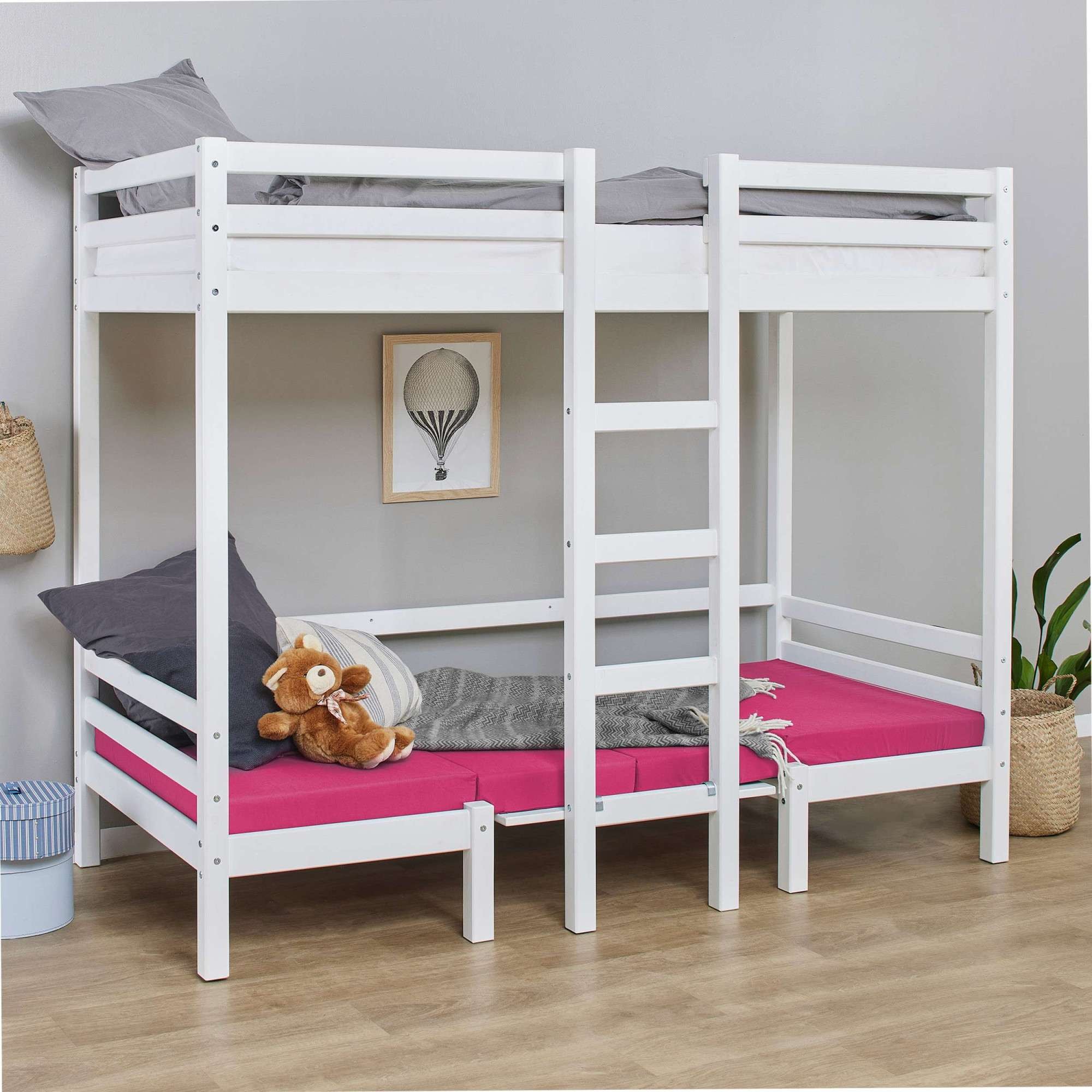 Hoppekids Etagenbett »ECO Dream JUMBO Hochbett B/T/H 101/208/170 cm, umbaubar zum Etagenbett« Kissen-Set in Pink, Blau oder Schwarz für Sitzgruppe inkl. Tisch