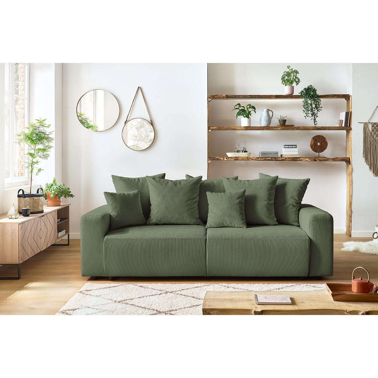 Bobochic Canapé 3 places velours côtelé convertible coffre Envy vert - 245x102x88 cm