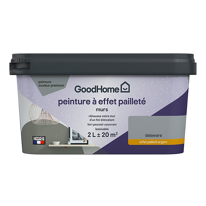 Peinture à effet pailleté GoodHome gris Delaware 2L