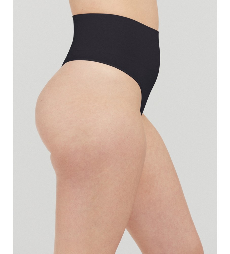 Calcinha fio dental modeladora de cintura alta preta SPANX