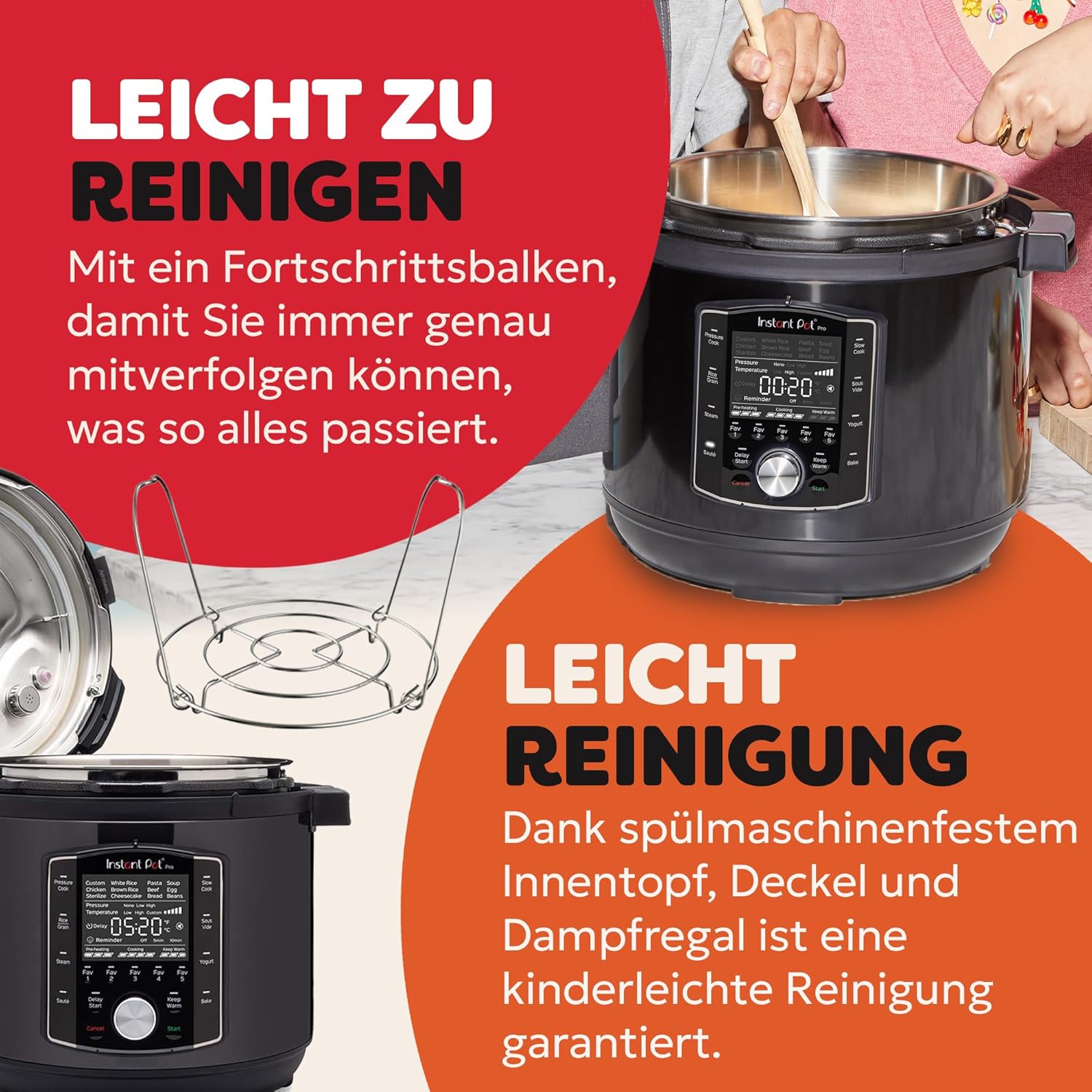 Instant Pot Pro 10-in-1-Elektro-Multikocher 1200 W, 5,7 L – Schnellkochtopf, Schongarer, Reiskocher, Dampfgarer, Sautierpfanne, Sterilisator, Joghurtbereiter, Sous Vide Gerät – Schwarzer Edelstahl