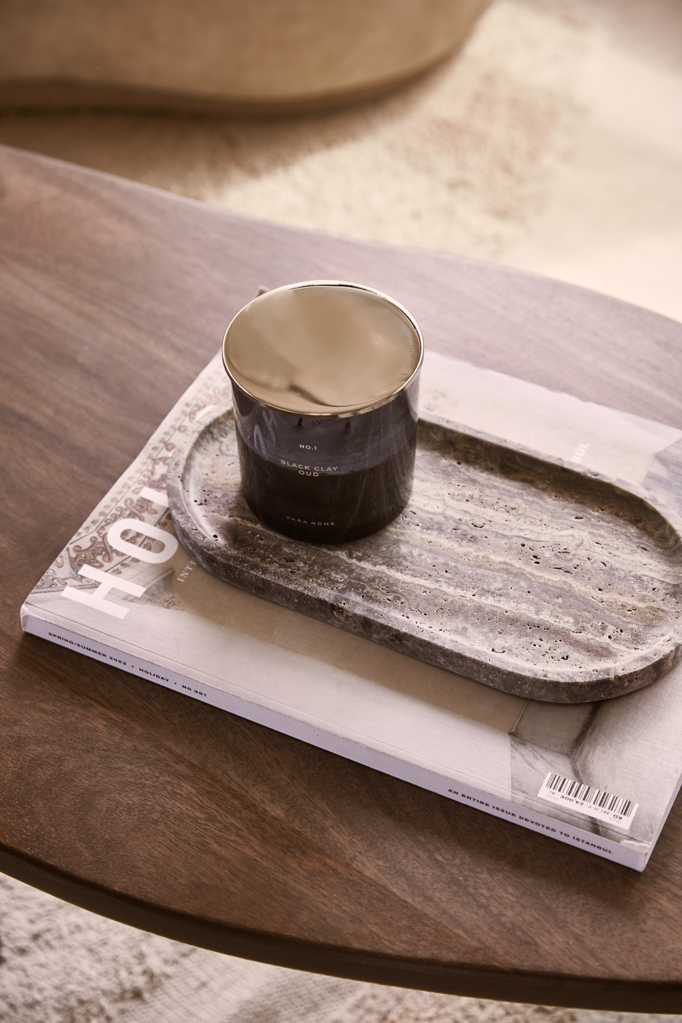 Dienblad Titanium travertine ovaal 30x15cm