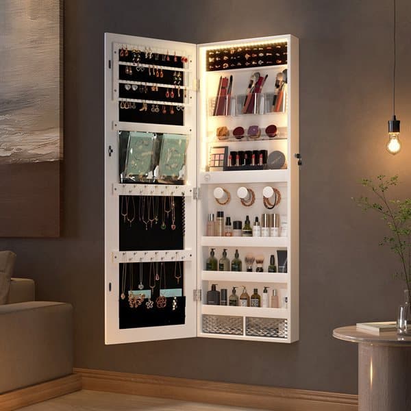 Spejlskab med LED-belysning til makeup og smykker