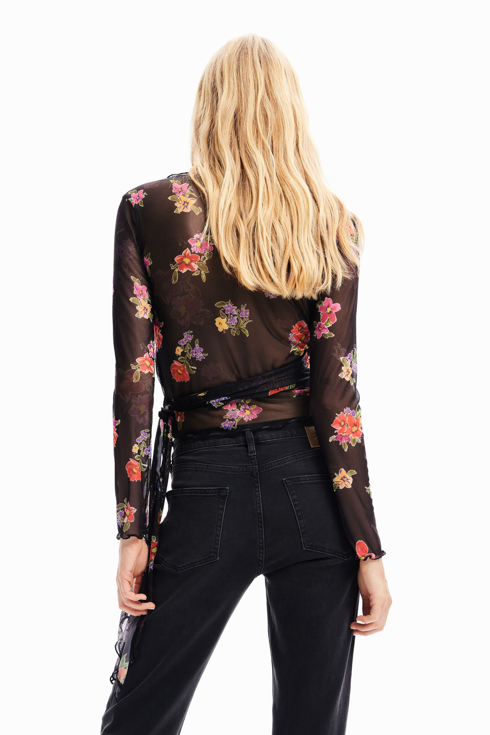 Blouse croisée tulle fleuri