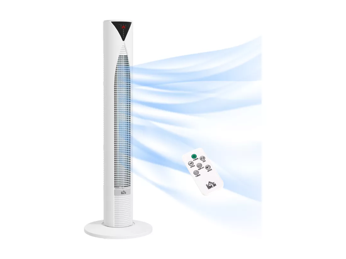 Ventilateur colonne tour oscillant 45 W silencieux télécommande incluse timer 4 modes 3 vitesses filtre blanc