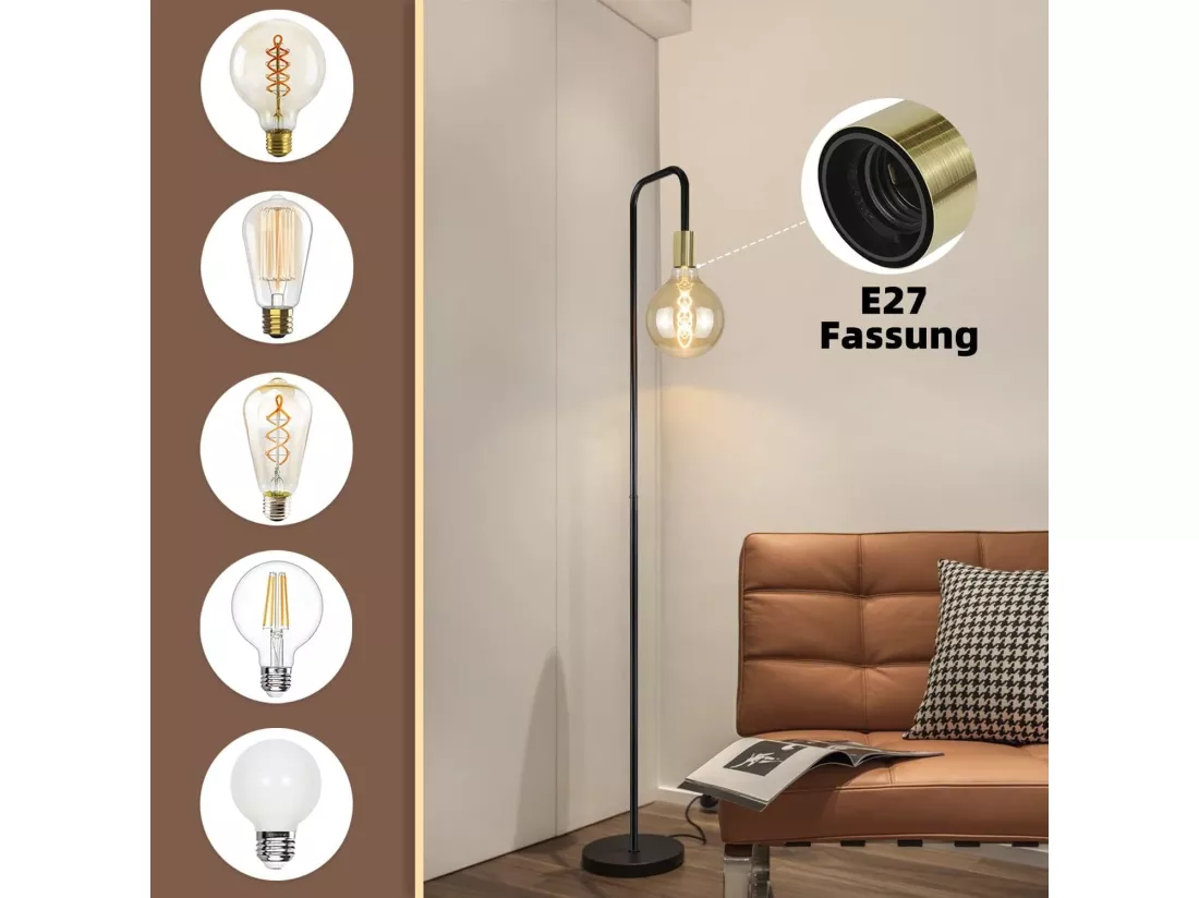 NETTLIFE Lampadaire Salon Vintage Lampadaire noir or avec interrupteur à pied Métal industriel Lampadaire design Lampe de salon(sans ampoules)