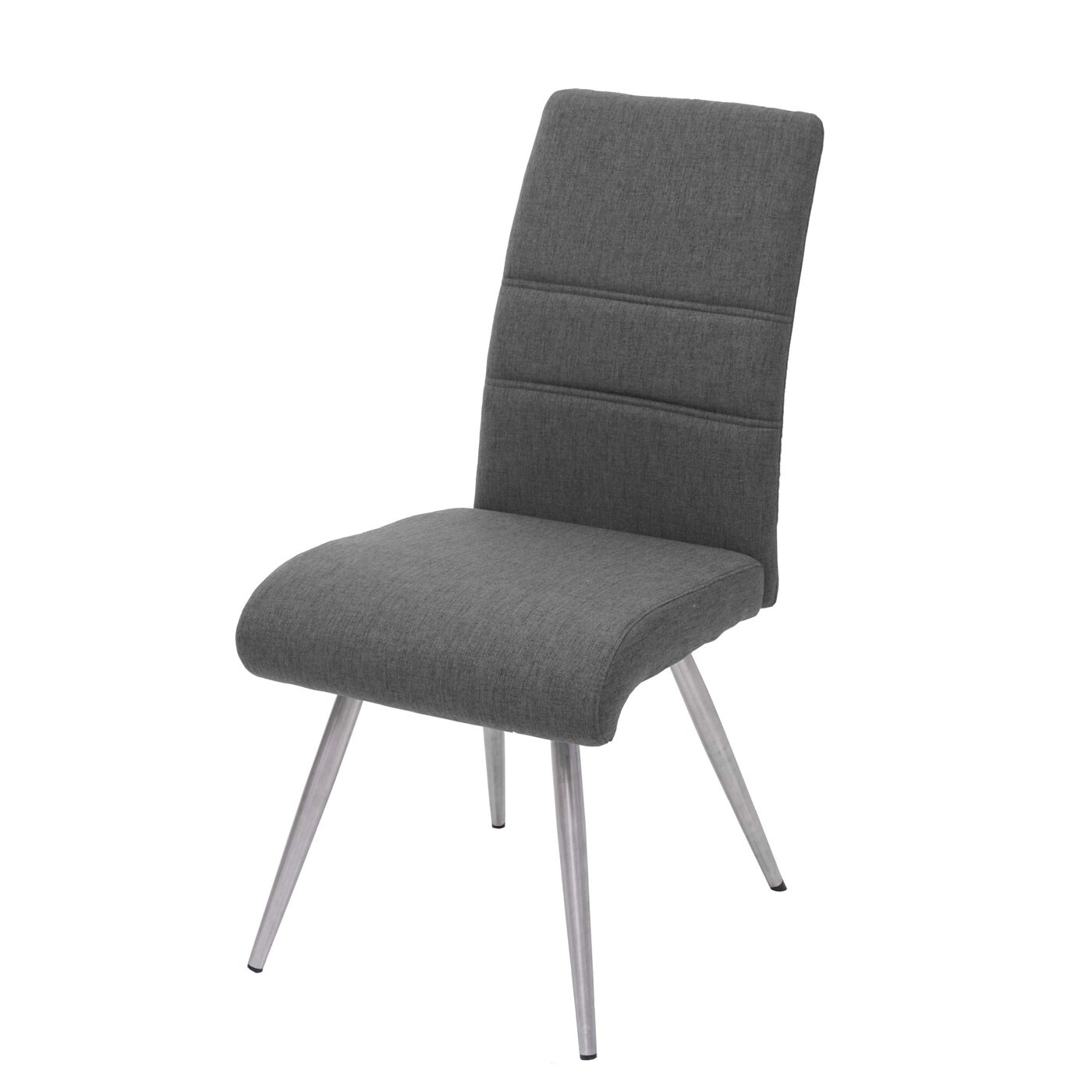 2er-Set Esszimmerstuhl MCW-G55, Küchenstuhl Stuhl, Stoff/Textil Edelstahl gebürstet ~ grau-braun