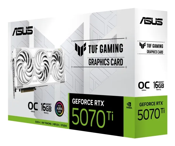 ASUS TUF Gaming GeForce RTX 5070 Ti 16GB - OC Edition - grafikkort - GeForce RTX 5070 Ti - 16 GB GDDR7 - PCI Express 5.0 - 3 x DisplayPort, HDMI - hvid