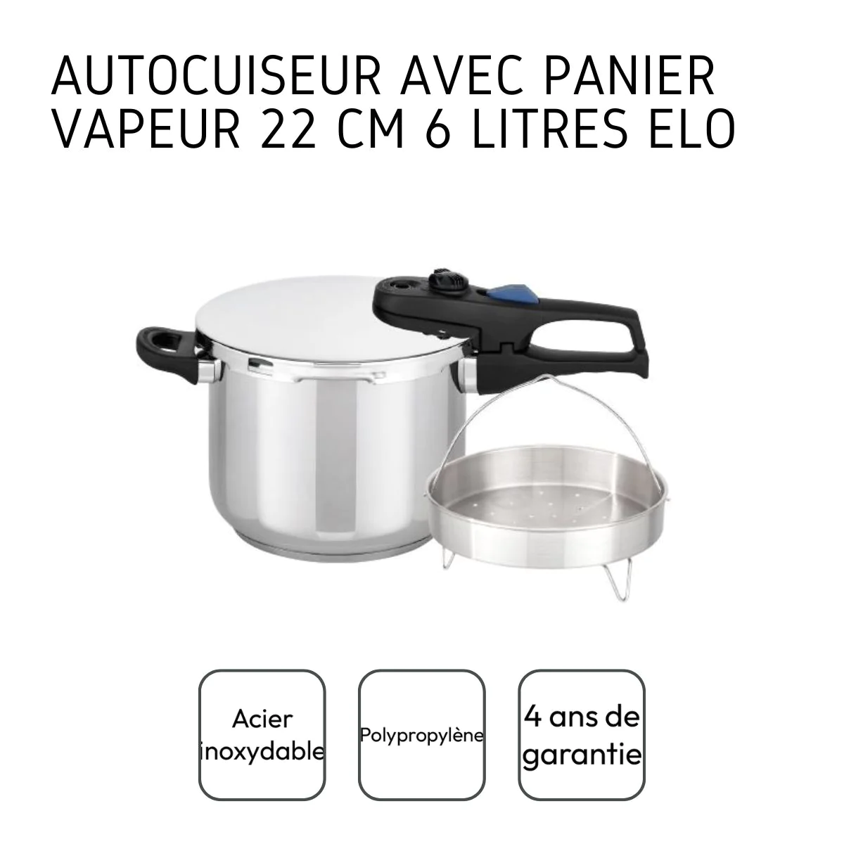 Autocuiseur avec panier vapeur 22 cm 6 litres Praktika Elo
