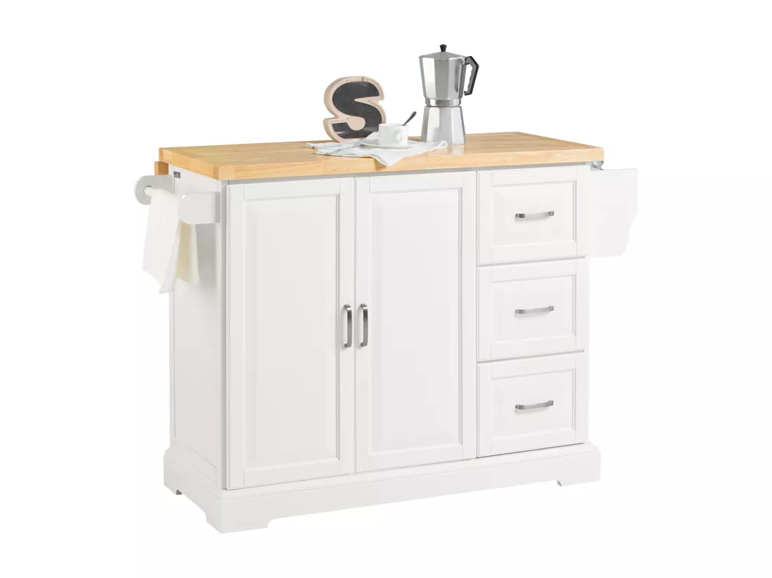 Desserte sur roulettes Meuble de Cuisine de Service en Bois Plans de Travail Rabattables, FKW41-WN