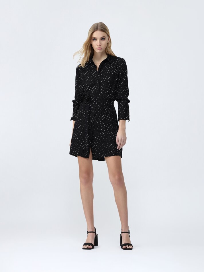 Vestido camisa com gravata - Preto